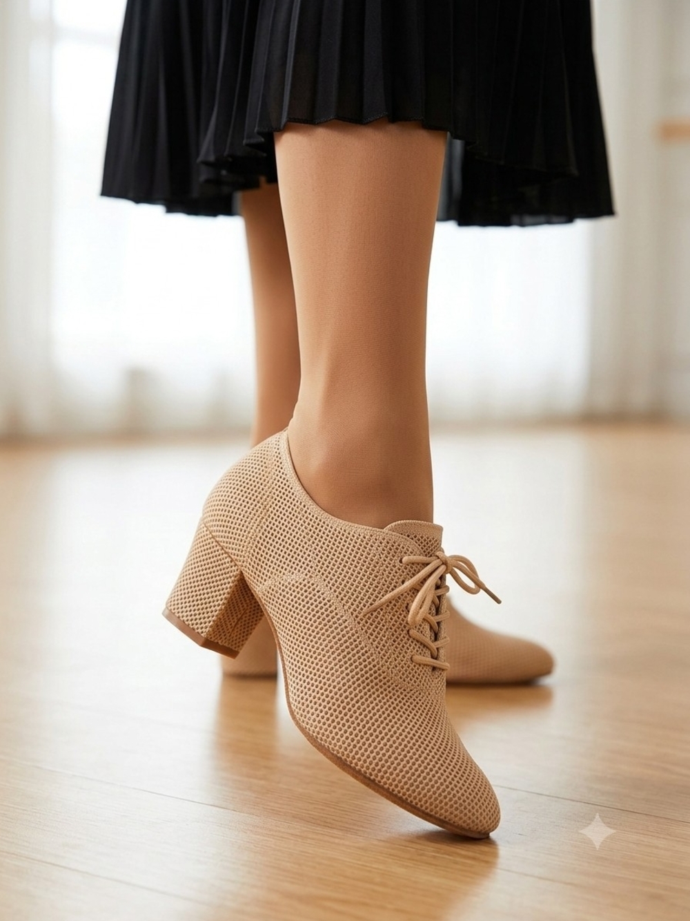 Women's Lace-Up Block Heel Oxfords in Beige 169